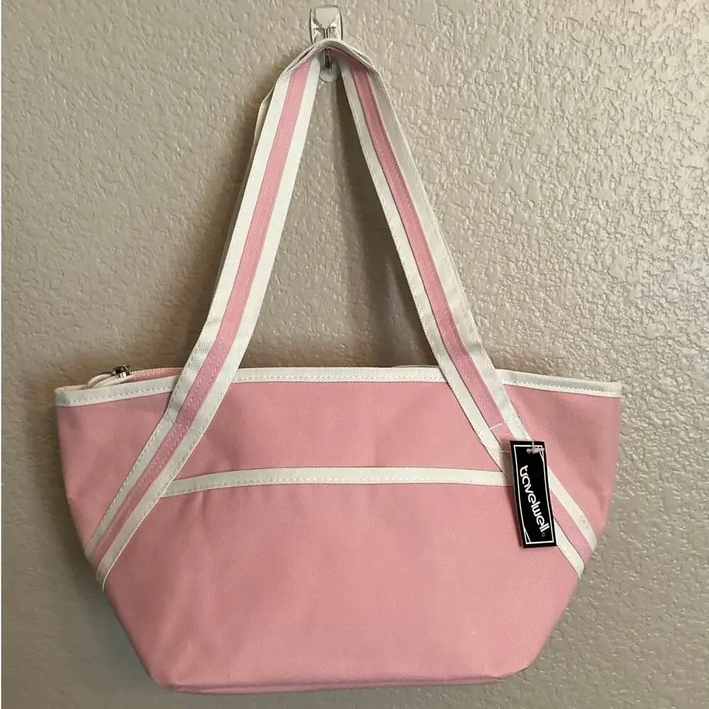 NWT Travelwell Pink and White Insulated Cooler Lunch Tote Bag